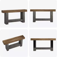 Table console d'entrée longue style ferme 63 po, table console 2 niveaux brun rustique et gris derrière le canapé avec rangement ouvert pour entrée, salon et couloir