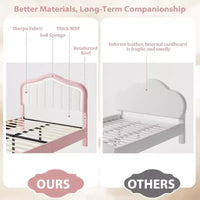 Lit plateforme double capitonné avec tête de lit LED et tiroir de rangement, rose/blanc, lattes en bois, sans sommier, silencieux, montage facile, pour enfants