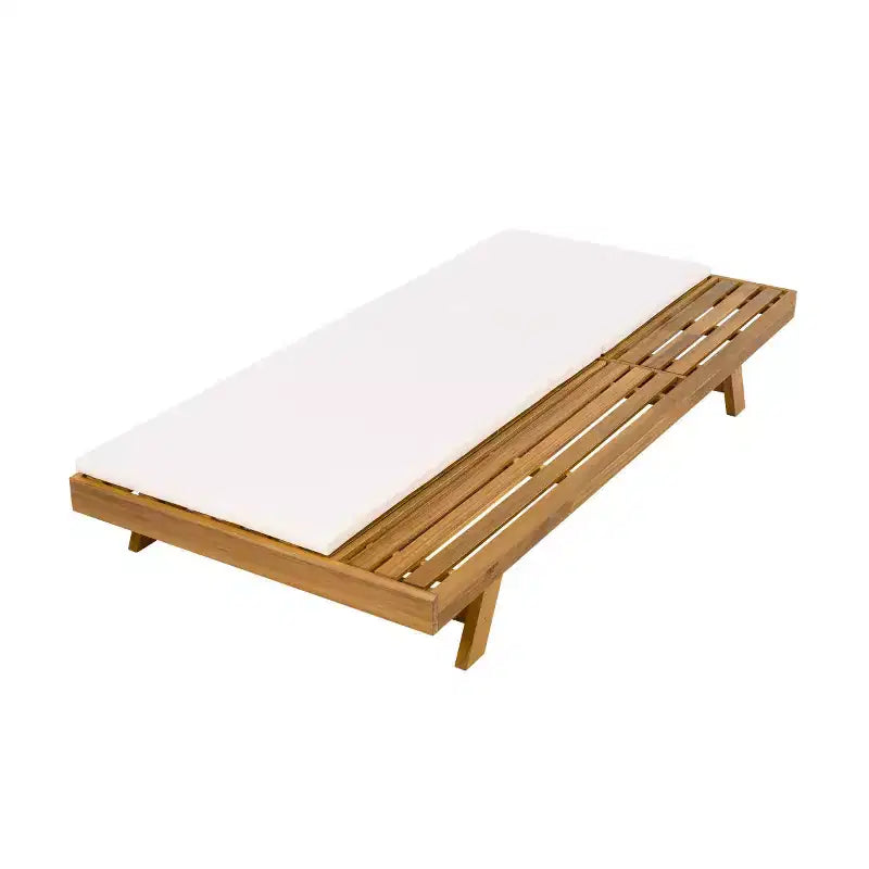 Chaise longue extérieure en bois d'acacia avec coussins, chaises longues inclinables de patio modernes avec espace latéral pour jardin et bord de piscine - Panipeachy