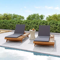 Chaise longue extérieure en bois d'acacia avec coussins, chaises longues inclinables de patio modernes avec espace latéral pour jardin et bord de piscine - Panipeachy