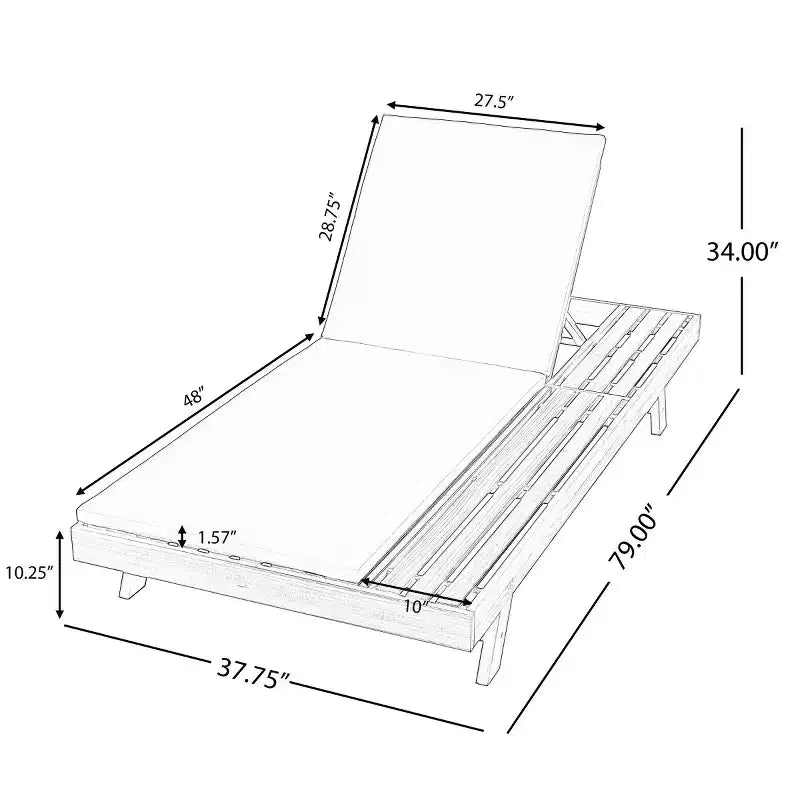 Chaise longue extérieure en bois d'acacia avec coussins, chaises longues inclinables de patio modernes avec espace latéral pour jardin et bord de piscine - Panipeachy