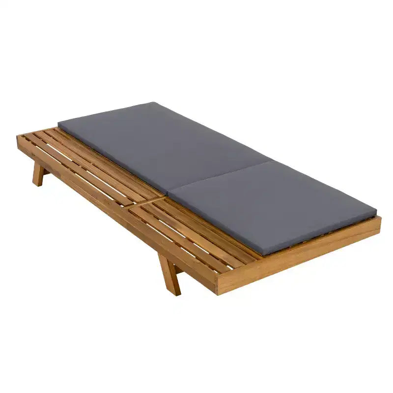 Chaise longue extérieure en bois d'acacia avec coussins, chaises longues inclinables de patio modernes avec espace latéral pour jardin et bord de piscine - Panipeachy