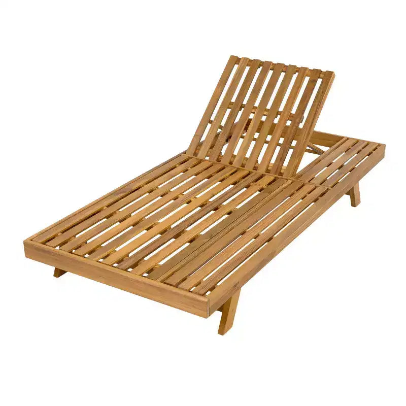 Chaise longue extérieure en bois d'acacia avec coussins, chaises longues inclinables de patio modernes avec espace latéral pour jardin et bord de piscine - Panipeachy