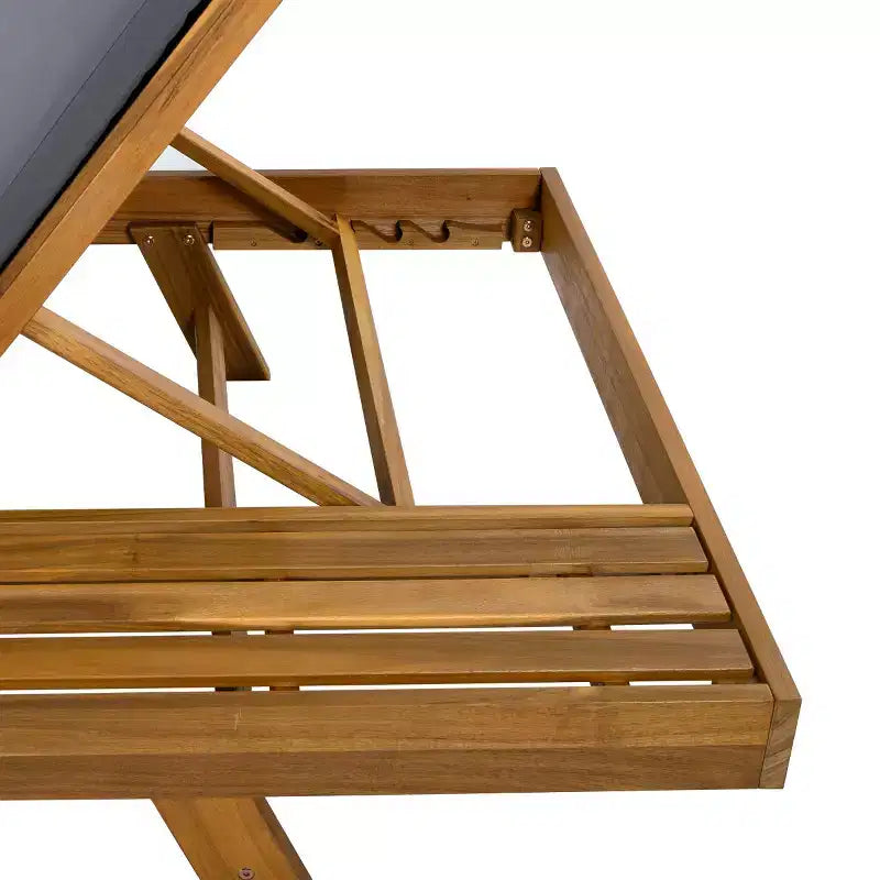 Chaise longue extérieure en bois d'acacia avec coussins, chaises longues inclinables de patio modernes avec espace latéral pour jardin et bord de piscine - Panipeachy