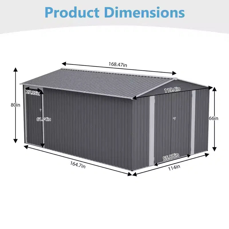 Abri de jardin en métal de 3 x 4,2 m, grand abri de jardin pour outils avec 3 portes verrouillables et porte latérale, 4 bouches d'aération