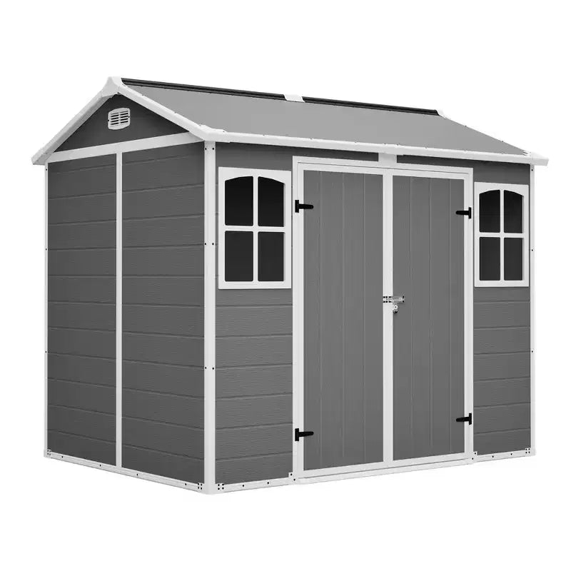 Abri de jardin en plastique 8 x 6 pieds, cabane de rangement verrouillable pour outils de jardin et poubelles, organisateur extérieur toutes saisons