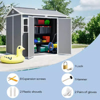 Abri de jardin en plastique 8 x 6 pieds, cabane de rangement verrouillable pour outils de jardin et poubelles, organisateur extérieur toutes saisons