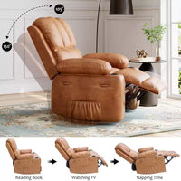 Fauteuil inclinable pivotant à bascule de 56 cm, inclinable paresseux en cuir PU avec éponge 1,5X, porte-gobelet et poches latérales, pivotant à 360° pour salon, chambre à coucher, chambre d'enfant