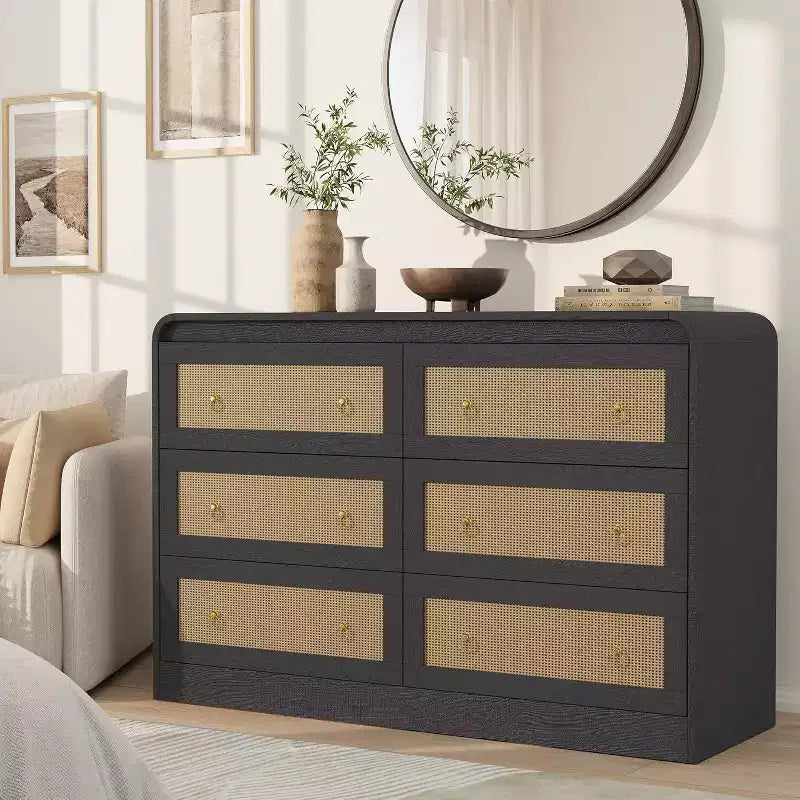 Commode à 6 tiroirs en rotin Acekool, commode moderne pour chambre à coucher, salon et couloir