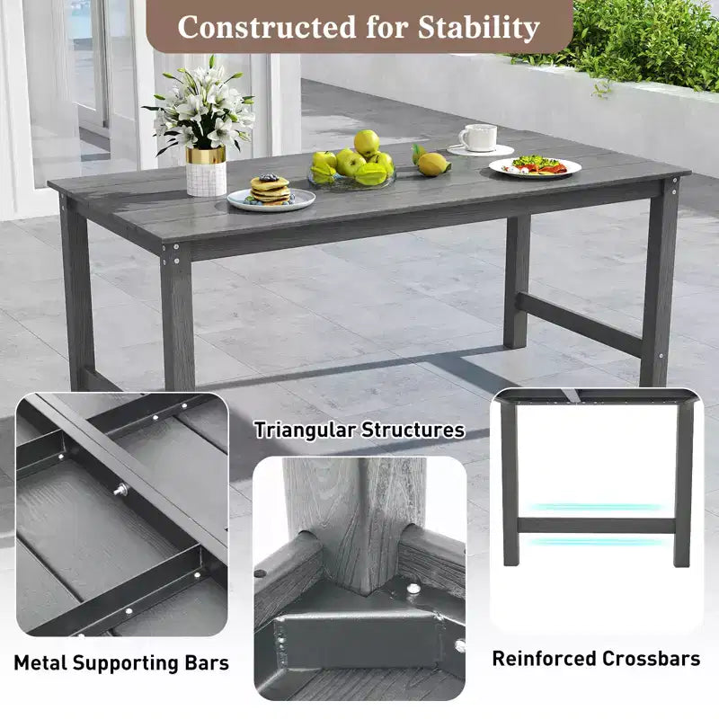 Table de salle à manger d'extérieur Costway en PEHD pour 6 personnes 67 Table de patio avec plateau aspect bois