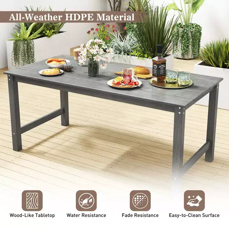 Table de salle à manger d'extérieur Costway en PEHD pour 6 personnes 67 Table de patio avec plateau aspect bois