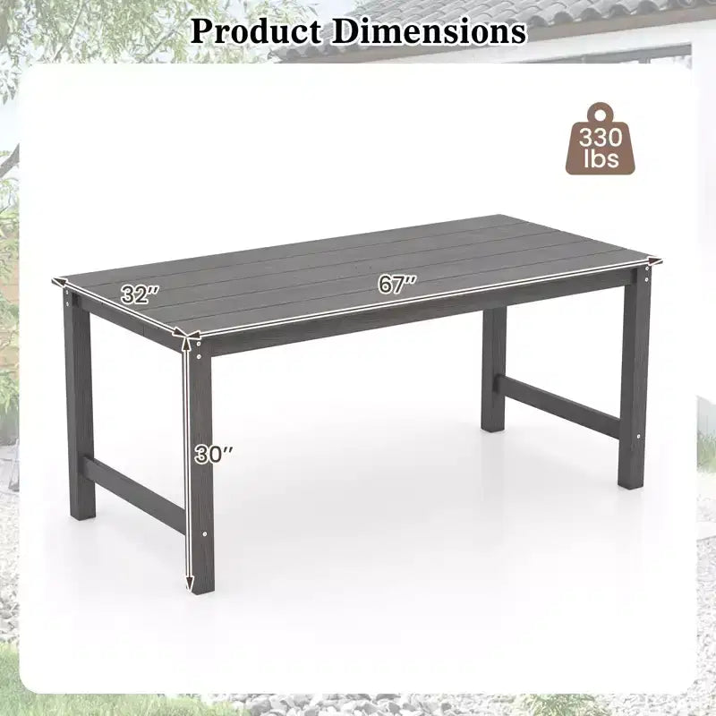 Table de salle à manger d'extérieur Costway en PEHD pour 6 personnes 67 Table de patio avec plateau aspect bois