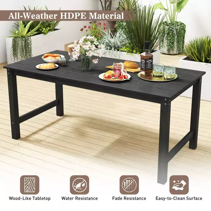 Table de salle à manger d'extérieur Costway en PEHD pour 6 personnes 67 Table de patio avec plateau aspect bois