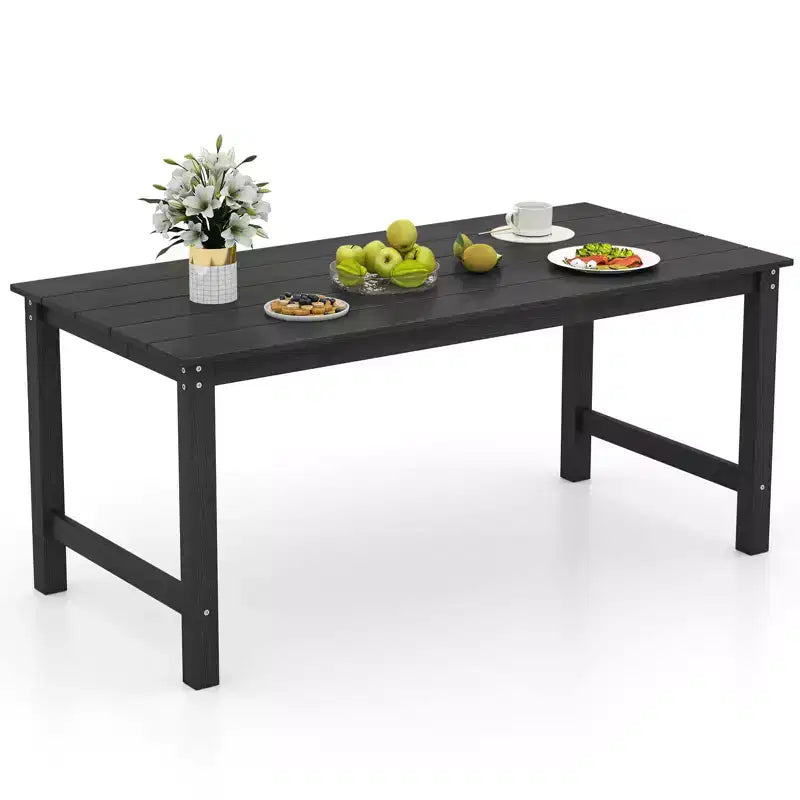 Costway HDPE Outdoor Dining Table for 6 Person 67 Patio Table w/ Wood-Like Tabletop