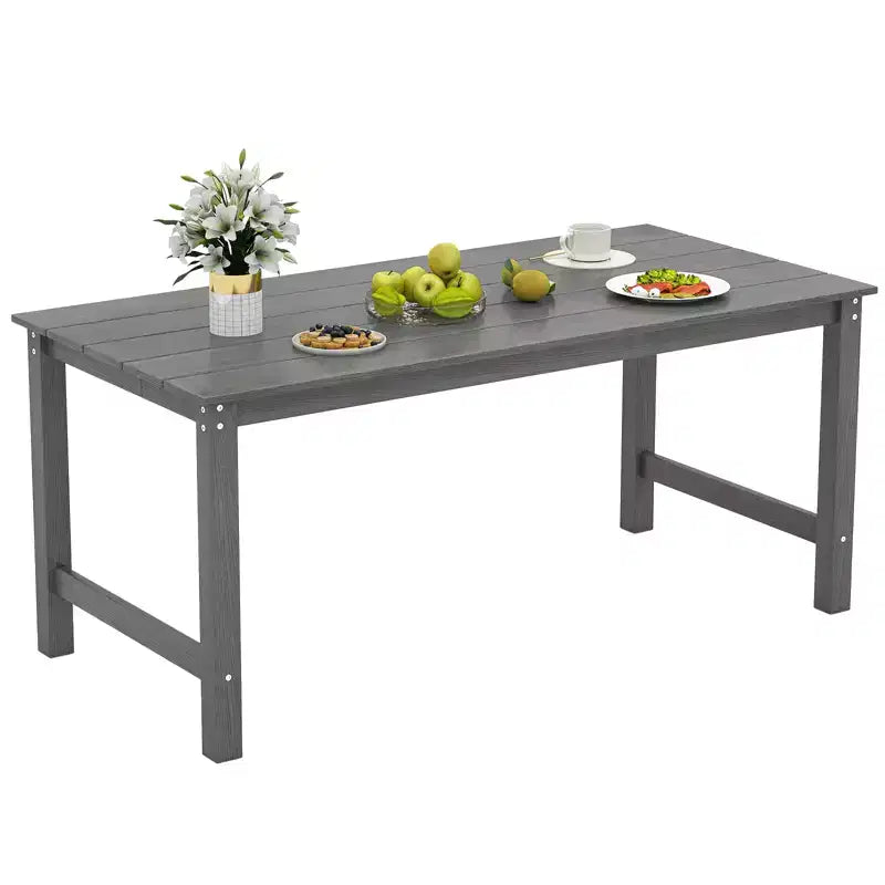 Table de salle à manger d'extérieur Costway en PEHD pour 6 personnes 67 Table de patio avec plateau aspect bois