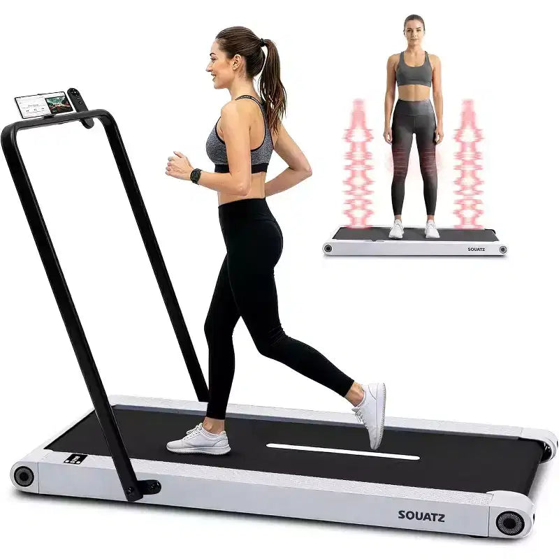 Tapis de marche 2-en-1 Squatz avec plaques vibrantes et guidon blanc