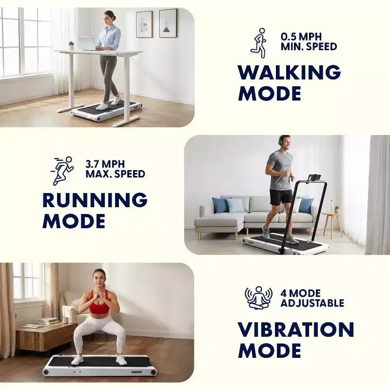 Tapis de marche 2-en-1 Squatz avec plaques vibrantes et guidon blanc