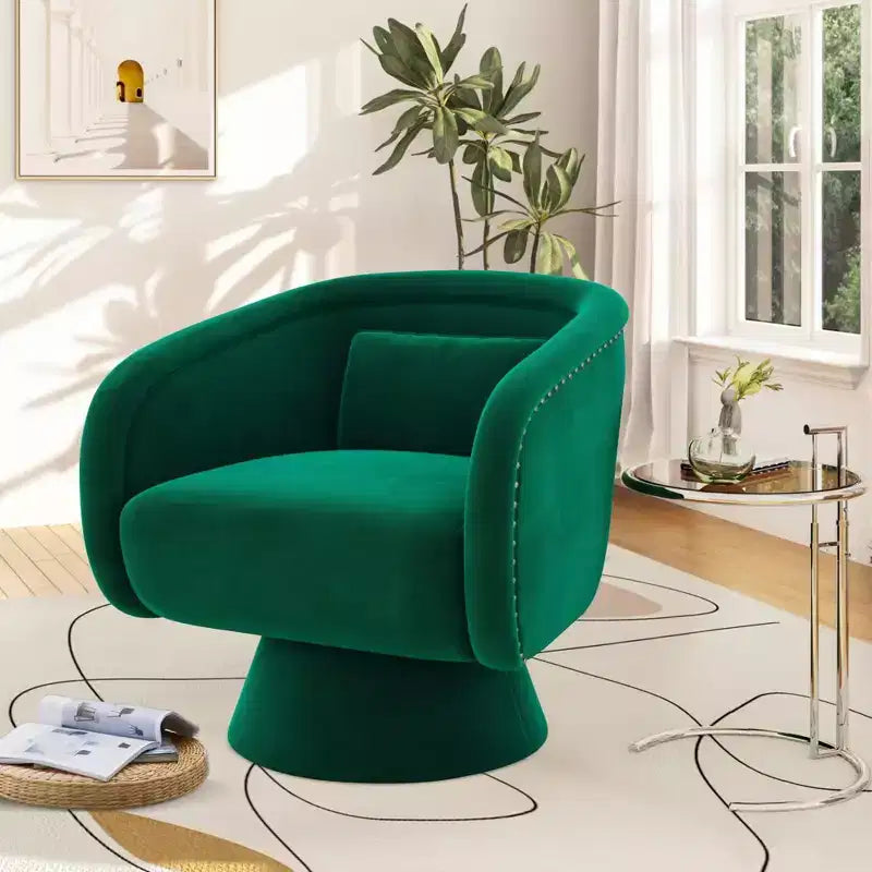 Fauteuil pivotant Mid-Century vert en tissu avec coussin lombaire