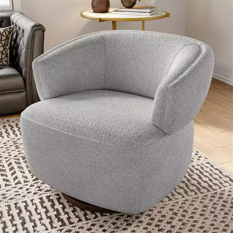 Fauteuil tonneau pivotant avec cadre en bois massif, fauteuil d'appoint rond rembourré pour petits espaces