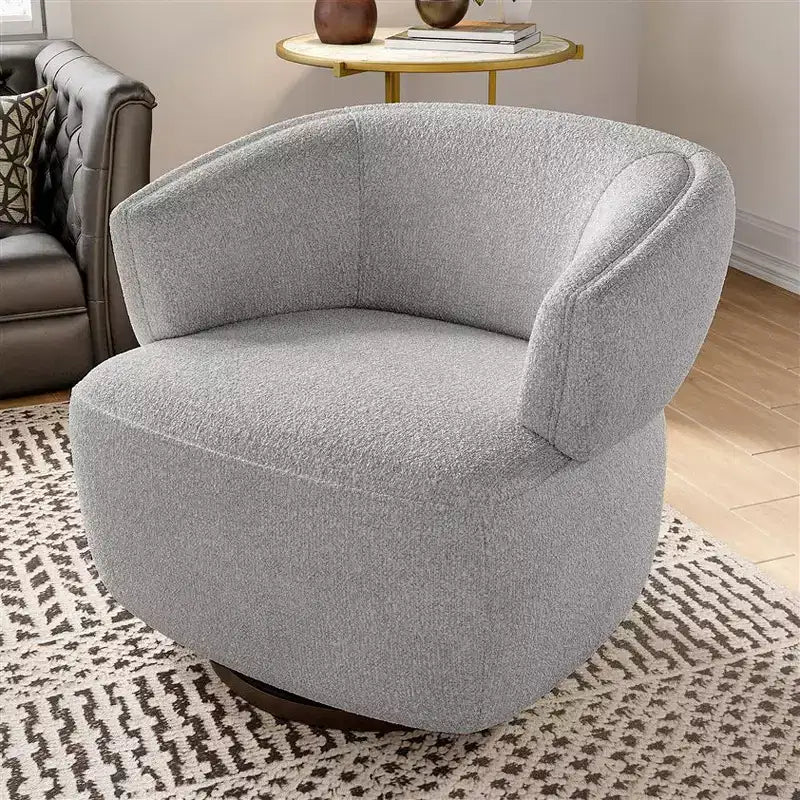 Fauteuil tonneau pivotant avec cadre en bois massif, fauteuil d'appoint rond rembourré pour petits espaces
