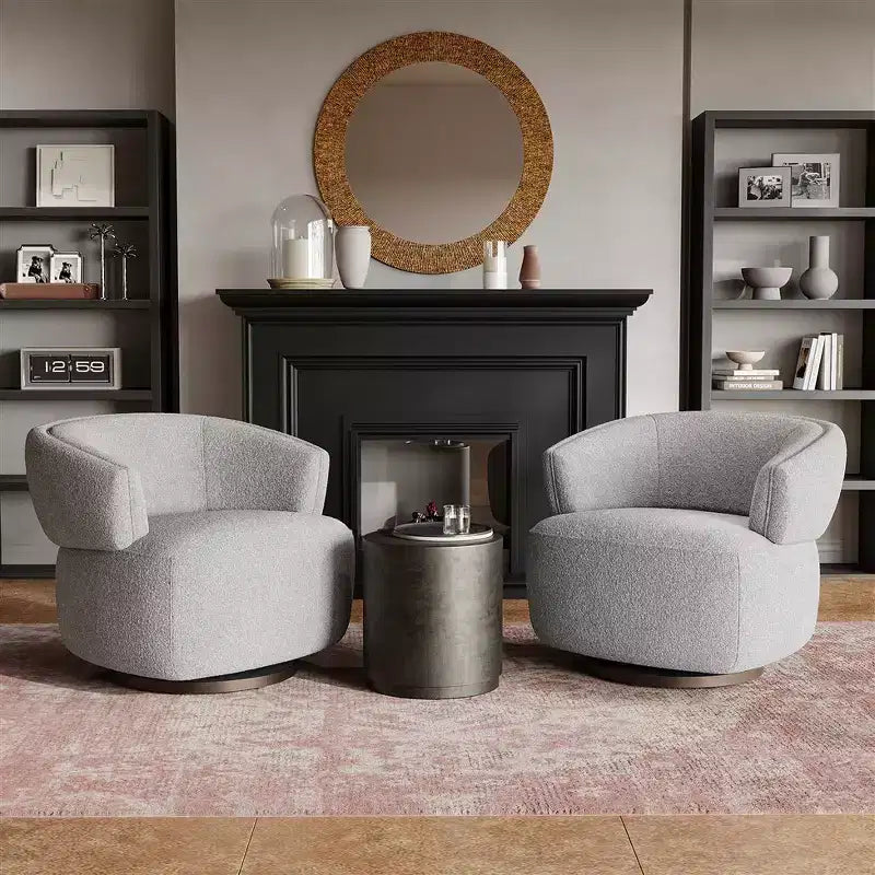 Fauteuil tonneau pivotant avec cadre en bois massif, fauteuil d'appoint rond rembourré pour petits espaces