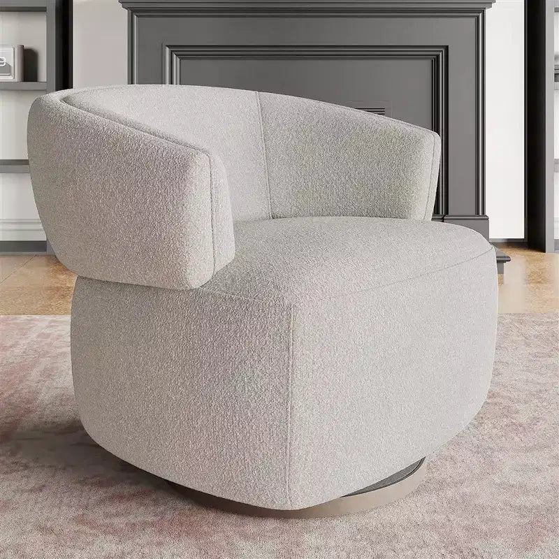 Fauteuil tonneau pivotant avec cadre en bois massif, fauteuil d'appoint rond rembourré pour petits espaces