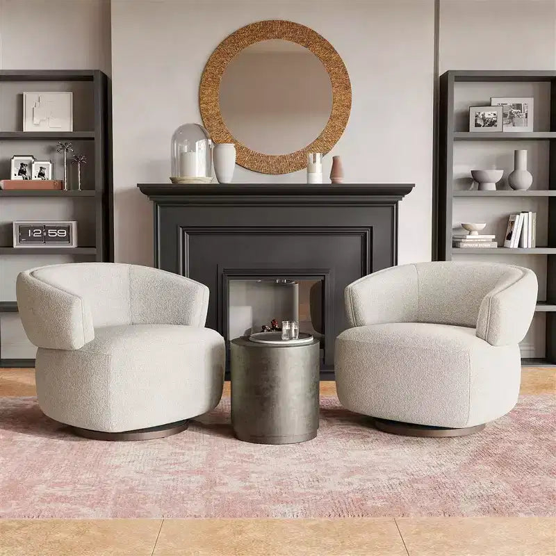 Fauteuil tonneau pivotant avec cadre en bois massif, fauteuil d'appoint rond rembourré pour petits espaces