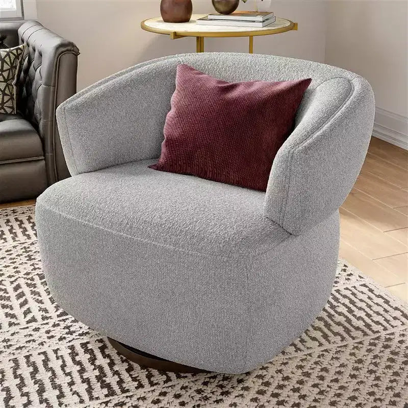 Fauteuil tonneau pivotant avec cadre en bois massif, fauteuil d'appoint rond rembourré pour petits espaces