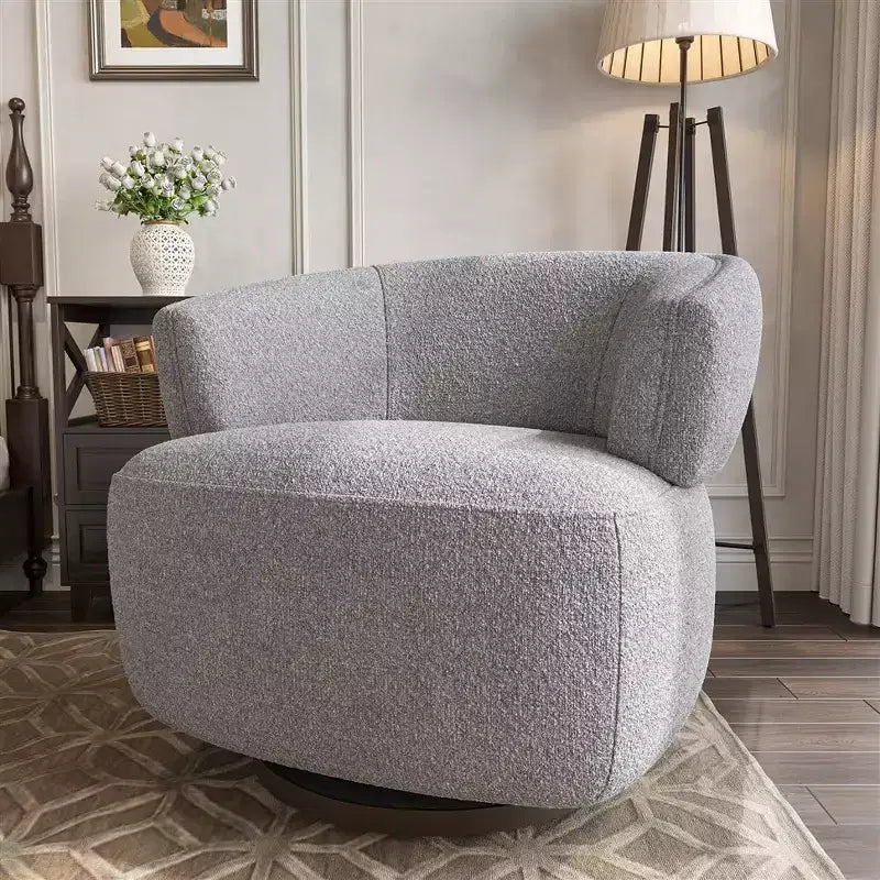 Fauteuil tonneau pivotant avec cadre en bois massif, fauteuil d'appoint rond rembourré pour petits espaces