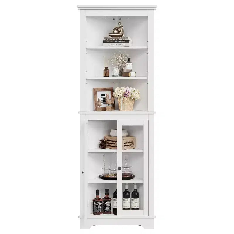 Armoire d'angle autoportante avec portes vitrées - haute bibliothèque - étagères réglables - rangement moderne gain de place