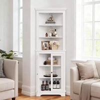 Armoire d'angle autoportante avec portes vitrées - haute bibliothèque - étagères réglables - rangement moderne gain de place