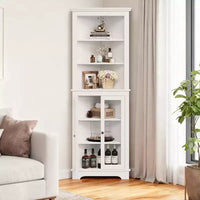 Armoire d'angle autoportante avec portes vitrées - haute bibliothèque - étagères réglables - rangement moderne gain de place