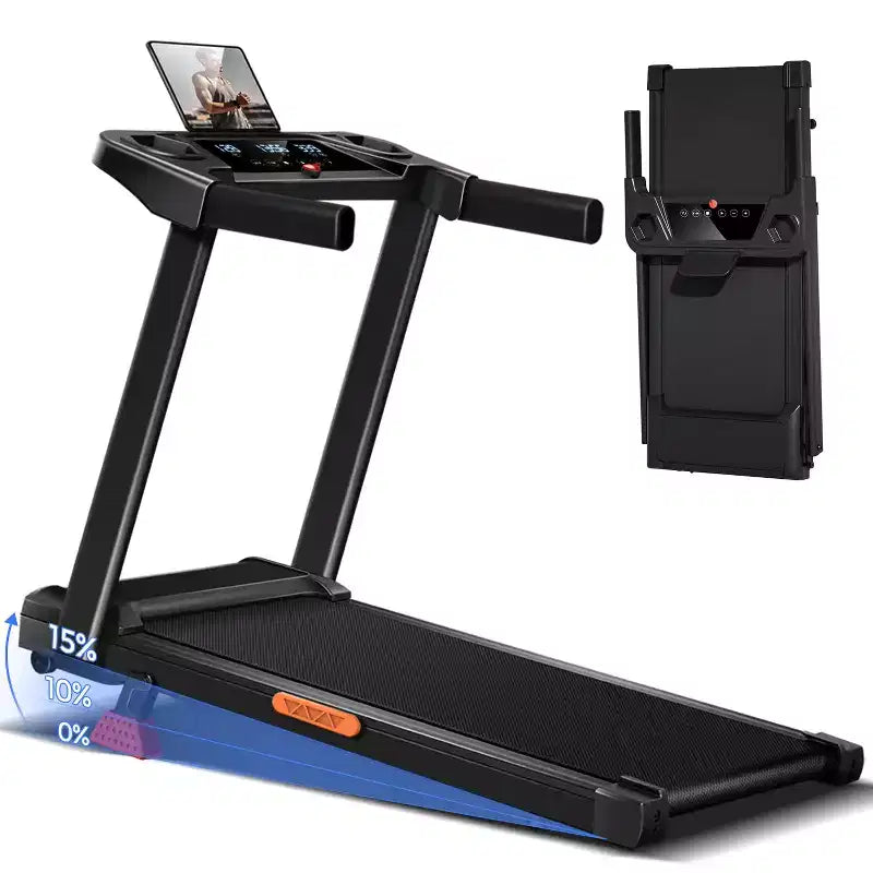 Tapis de marche inclinable à 15% avec poignée - Tapis de course pliable silencieux de 2,5 CV pour la maison, le bureau, tapis de marche portable sous le bureau
