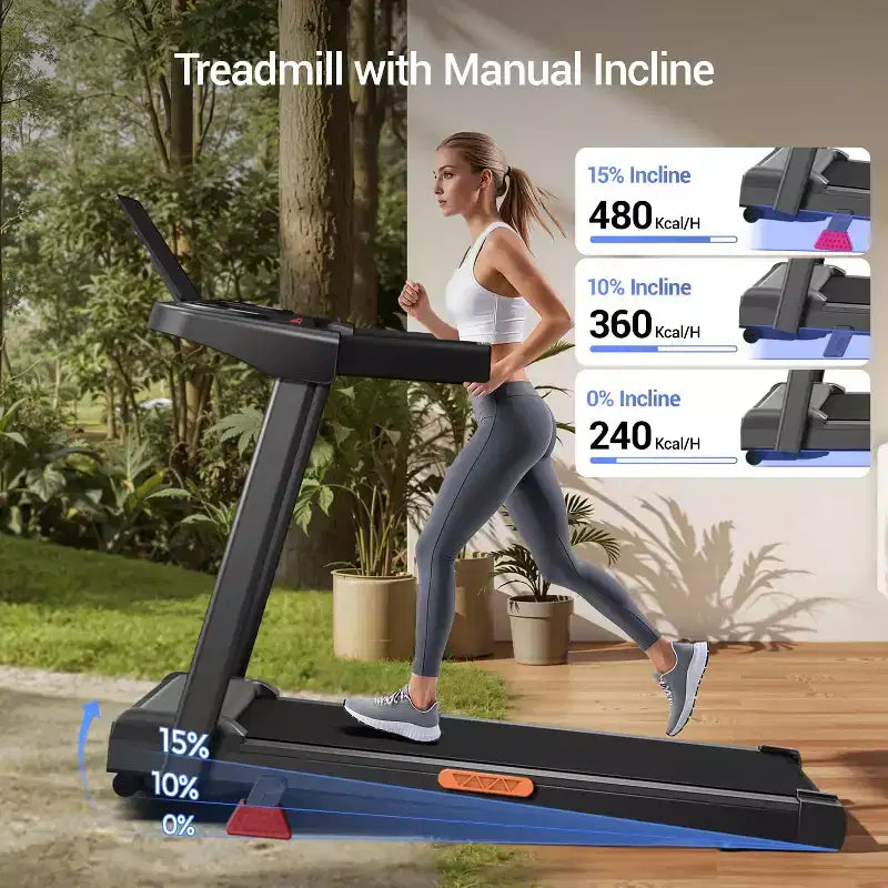 Tapis de marche inclinable à 15% avec poignée - Tapis de course pliable silencieux de 2,5 CV pour la maison, le bureau, tapis de marche portable sous le bureau