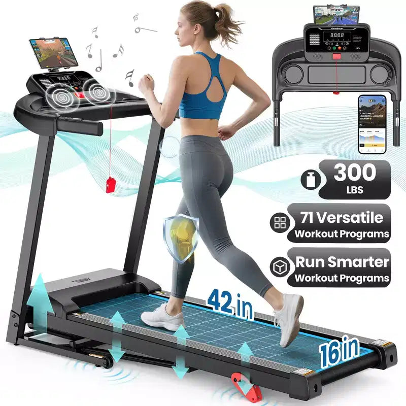 Tapis de course incliné 3,75 CV pour la maison, tapis de course pliable 12 km/h avec capacité de 136 kg, 71 entraînements préréglés, contrôle par application, doubles haut-parleurs HiFi, tapis de course électrique