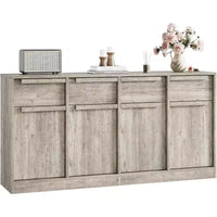62.4 Armoire de buffet, grande armoire à café avec 4 portes et 4 tiroirs, armoire de rangement moderne avec étagères réglables, station de café en bois