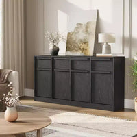 62.4 Armoire de buffet, grande armoire à café avec 4 portes et 4 tiroirs, armoire de rangement moderne avec étagères réglables, station de café en bois