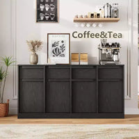 62.4 Armoire de buffet, grande armoire à café avec 4 portes et 4 tiroirs, armoire de rangement moderne avec étagères réglables, station de café en bois