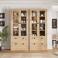 Vaisselier de cuisine de ferme avec portes vitrées, Armoire de rangement de 183 cm avec tiroirs et étagères réglables pour salle à manger, salle de bain, salon