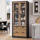 Farmhouse Kitchen Pantry Cabinet with Glass Doors, 72in Storage Cupboard with Drawers and Adjustable Shelves for Dining Room Bathroom Living Room
