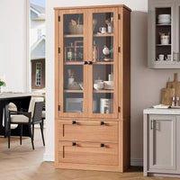 Vaisselier de cuisine de ferme avec portes vitrées, Armoire de rangement de 183 cm avec tiroirs et étagères réglables pour salle à manger, salle de bain, salon