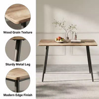 FurnitureR Table à manger rectangulaire moderne avec plateau en MDF et pieds en métal, table de cuisine et salle à manger pour la maison, l'appartement, la salle à manger
