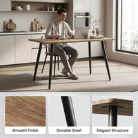 FurnitureR Table à manger rectangulaire moderne avec plateau en MDF et pieds en métal, table de cuisine et salle à manger pour la maison, l'appartement, la salle à manger
