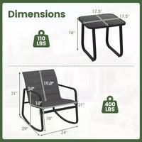 Gymax Ensemble de Bistro à Bascule d'Extérieur 3 Pièces avec Table en Verre Trempé et Coussins Moelleux pour Jardin