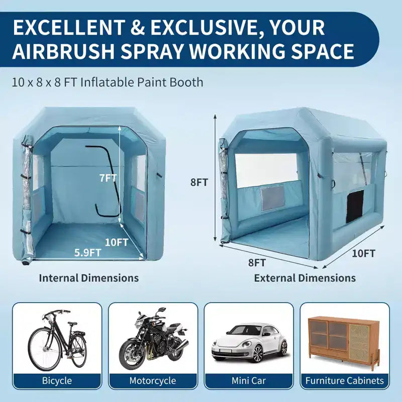 Cabine de peinture gonflable - Tente de pulvérisation portable avec filtration HEPA à 3 couches, souffleur de 480 W, tissu Oxford 210D pour voiture et meubles