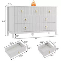 Commode flûtée moderne de 54 po de large, 7 tiroirs, en bois avec poignée en métal, organisateur de rangement pour chambre, salon et couloir