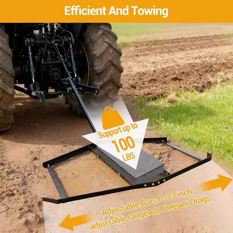 Herse de décompactage robuste en acier pour allée, 66 pouces de largeur, barres réglables et attelage à goupille, supporte jusqu'à 22,7 kg, pour VTT/UTV/tracteur de pelouse