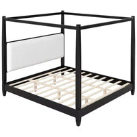 Lit plateforme à baldaquin Reyes de GDFStudio avec tête de lit capitonnée et pieds de support à lattes en bois
