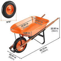 Brouette-chariot 5 pi³ avec capacité 265 lb, conception à une roue, roues à voie large 16 pour pelouse et ferme