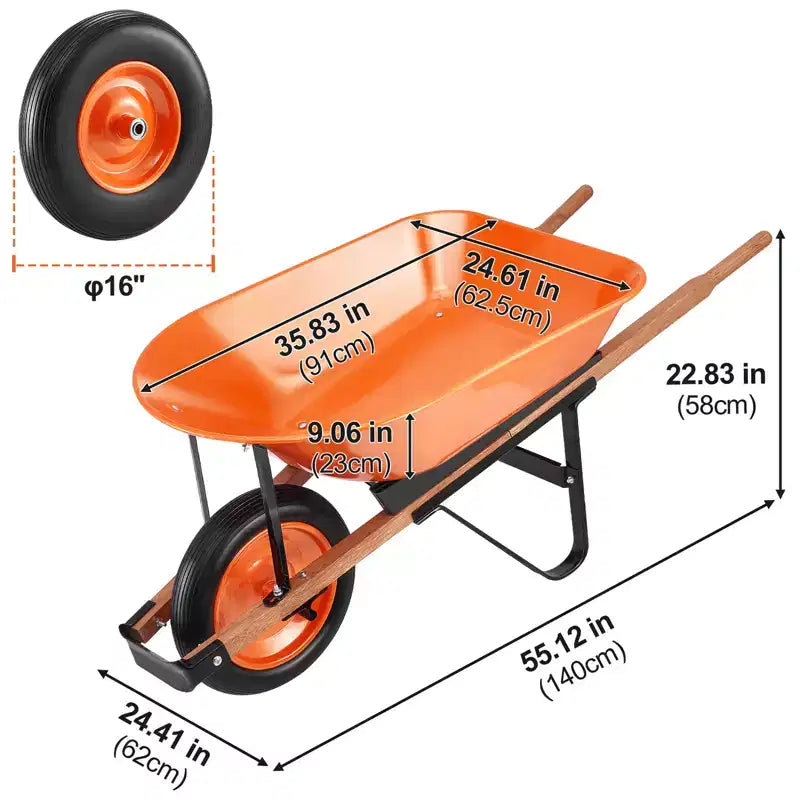 Brouette-chariot 5 pi³ avec capacité 265 lb, conception à une roue, roues à voie large 16 pour pelouse et ferme